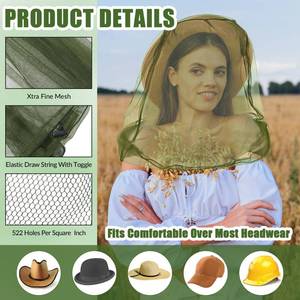 lot 2574 image: HESTYA 4 Pack Mosquito Bug Net Mesh for Head Mosquito Net Face Fly Netting Hood from Insect Bugs Gnats for Outdoor (Army Green) - Retail $10