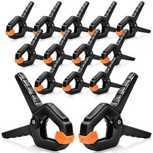 lot 2592 image: 14 Pack Plastic Spring Clamps, 3.5 inch Heavy Duty Clips Spring Clip, Backdrop Clips, Wood Clamps for Backdrop Stand, Crafts, Tarp, Balloon Arch Clip for Woodworking, Home, Photography Black&nbsp