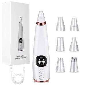 lot 2596 image: Blackhead Remover Pore Vacuum for Face & Nose, Blackhead Extractor with 3 Adjustable Suction Levels, 6 Removal Tools, USB Rechargeable Facial Pore Cleaner for Women & Men (White) - Retail $14