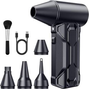 lot 2619 image: Compressed Air Duster, 110000 RPM High-Speed Electric Air Duster with Brushless Motor, 3-Speed Settings, Rechargeable Cordless Dust Blower with Fast Charging for PC, Keyboard, Car, Home (Black) - Retail $40