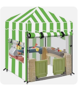 lot 101 image: Kids Outdoor Playhouse Cover with Green White Stripes - Retail $50