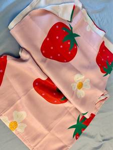 lot 135 image: Pair of Strawberry and Daisy Print Curtains, 21.5 W x 44 L - Retail $20