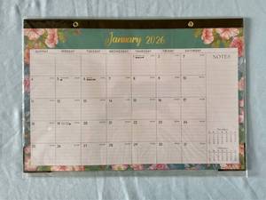 lot 169 image: DeskWall up Calendar with Floral Design and Waterproof Cover, Jan 2026-Jun 2027 - Retail $0