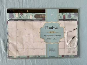 lot 171 image: DeskWall Calendar with Floral Design and Waterproof Cover, Jan 2026-Jun 2027 - Retail $0