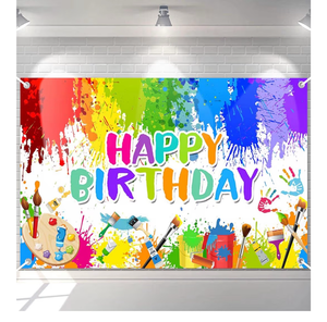 lot 194 image: Happy Birthday Art Party Backdrop Banner - Retail $0