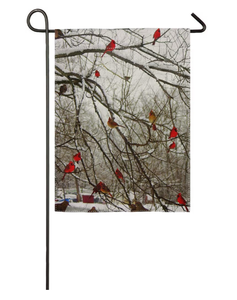 lot 203 image: Winter Birch and Cardinals Garden Flag Vertical Double Sided 12.5 x 18  - Retail $0