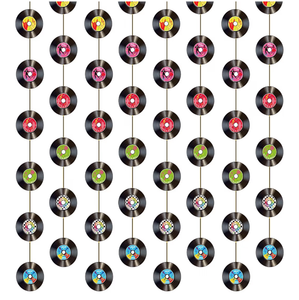 lot 210 image: Rock and Roll Party Decorations Retro Record Paper Garlands Vintage Themed Streamer Banners Hanging Decorations for 50s 60s 70s Music Birthday Party Supplies - Retail $12
