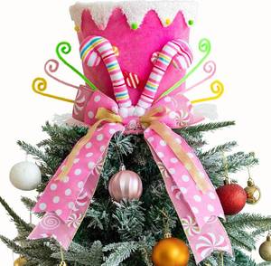 lot 228 image: Pink Christmas Tree Topper Hat with Candy Canes and Ribbons - Retail $30