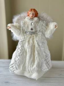 lot 229 image: White Angel Christmas Tree Topper with Feather Wings - Retail $0