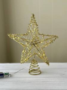 lot 231 image: Gold Glitter Wire Star Christmas Tree Topper with LED Light (See description) - Retail $0