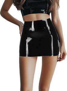 lot 243 image: Black Latex Pencil Skirt Handmade, High Waist Rubber Mini Skirt with Back Zipper - Retail $0