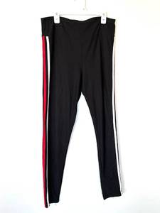 lot 244 image: No Boundaries Black Leggings  with Red White Stripe, Large (11-13) - Retail $0