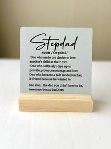 lot 250 image: Fathers Day Stepdad Gift Tabletop 4 x 4 inch Wood Plaque - Retail $10