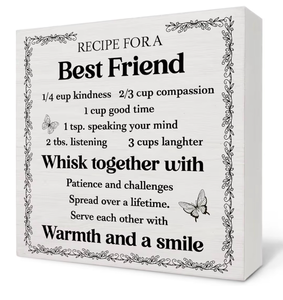 lot 256 image: Friendship Recipe Decorative wooden Wall Sign, 5 x 5 Inches (note mispelled word) - Retail $9