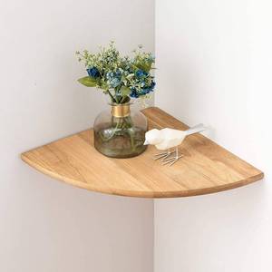 lot 263 image: Corner Shelf, Solid Oak Wood Floating Corner Shelf Wall Mount Round End, 8.7 Inch - Retail $20