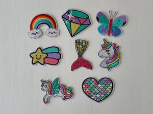 lot 267 image: Embroidered Iron-On Patches Set - Rainbow, Diamond, Butterfly, Star, Mermaid Tail, Unicorns, and Heart