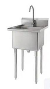 lot 60856 image: TRINITY 24-in x 21.5-in 1 -Basin 304 Grade Stainless Steel Freestanding Utility tub  (Missing Faucet and Drain)