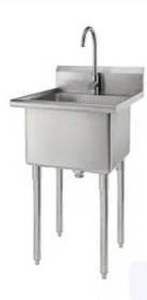 lot 60857 image: TRINITY 24-in x 21.5-in 1 -Basin 304 Grade Stainless Steel Freestanding Utility tub with Drain with Faucet