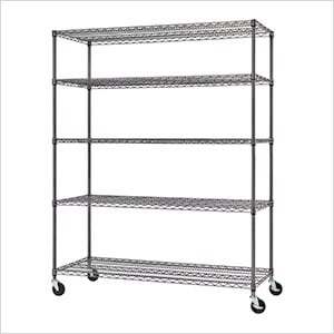 lot 60861 image: NSF 5-Tier Rolling Steel Wire Garage Storage Shelving Unit