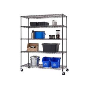 lot 60874 image: NSF 5-Tier Rolling Steel Wire Garage Storage Shelving Unit