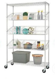 lot 60876 image: TRINITY EcoStorage 5-Tier  48x18x72  Commercial Wire Shelving  NSF w Baskets & Dividers  Chrome