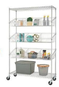 lot 60877 image: TRINITY EcoStorage 5-Tier  48x18x72  Commercial Wire Shelving  NSF w Baskets & Dividers  Chrome