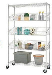 lot 60878 image: TRINITY EcoStorage 5-Tier  48x18x72  Commercial Wire Shelving  NSF w Baskets & Dividers  Chrome