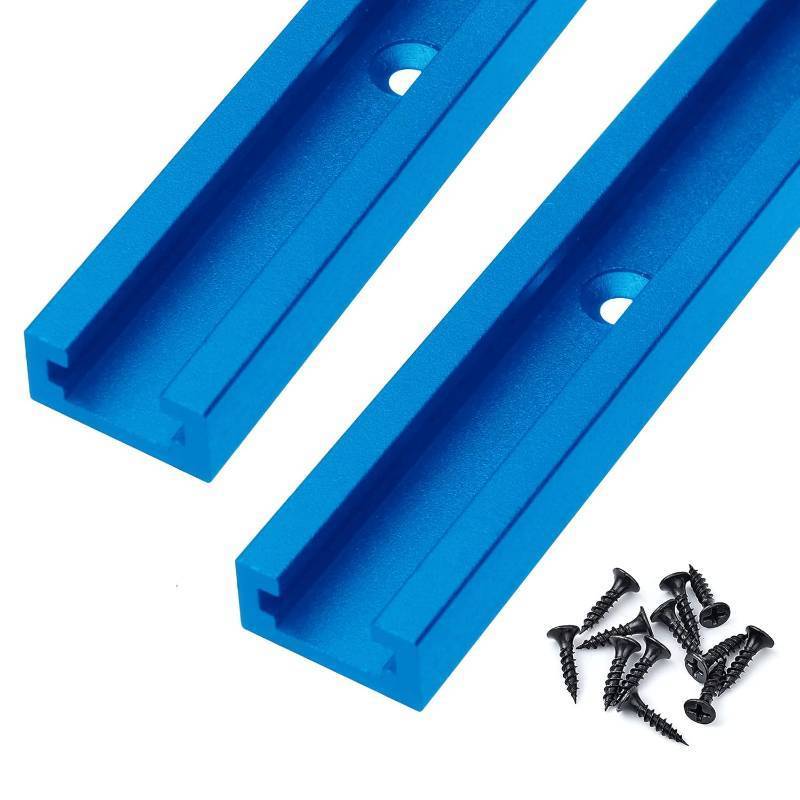lot 171317 image: Aluminum 24 Inch T-Track with Wood Screws Double Cut Profile Universal with Predrilled Mounting Holes -Woodworking and Clamps Frosted Surface Anodized - 2 PK (Blue)