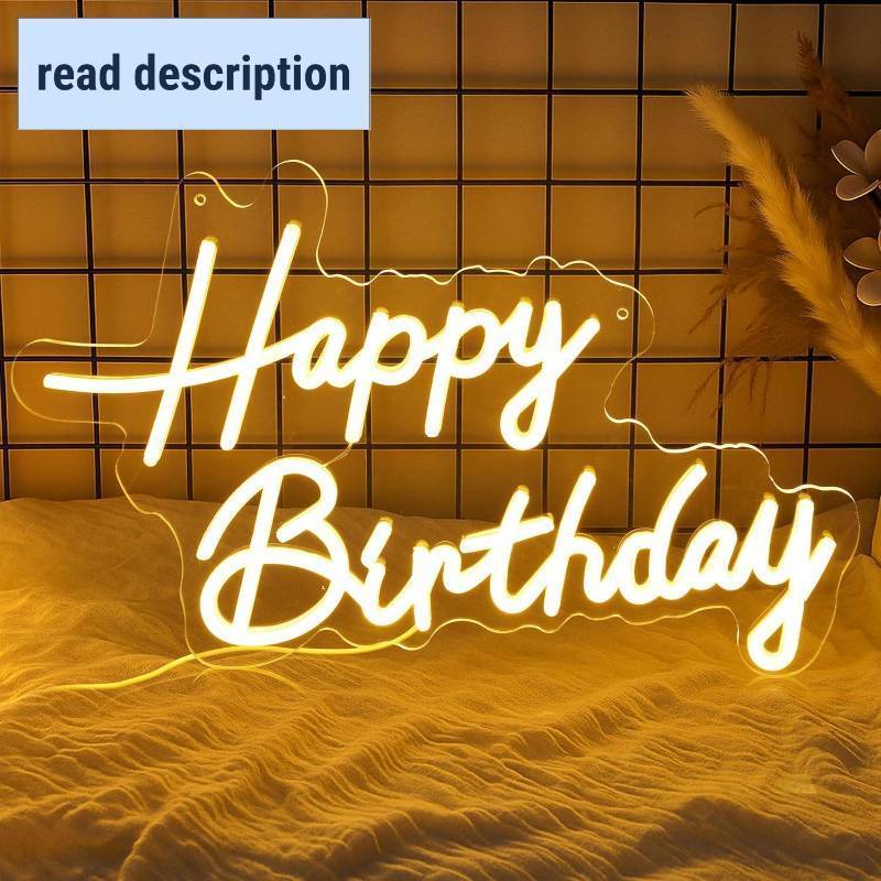 lot 371260 image: 16.5 x 11.8 Happy Birthday Neon Sign for Backdrop, USB Powered Happy Birthday Led Sign for Backdrop Light up Sign Dimmable Neon Light for Birthday Party Decorations (Warm White)