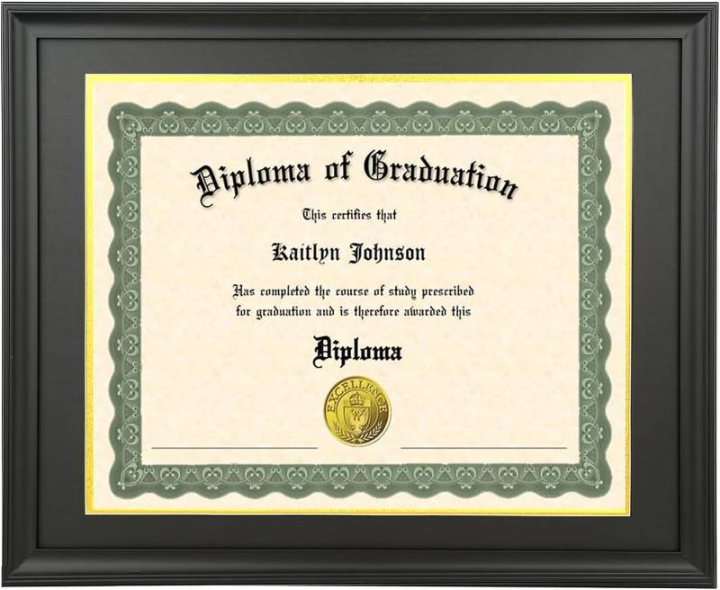lot 371290 image: LTYHHK 12x16 Diploma Frame Solid Wood Black, Displays 12x16 Diplomas with Black Over Gold Mat or 16x20 Inch Without Mat, Suitable for Degree, Certificate (L23B1620BG1216)