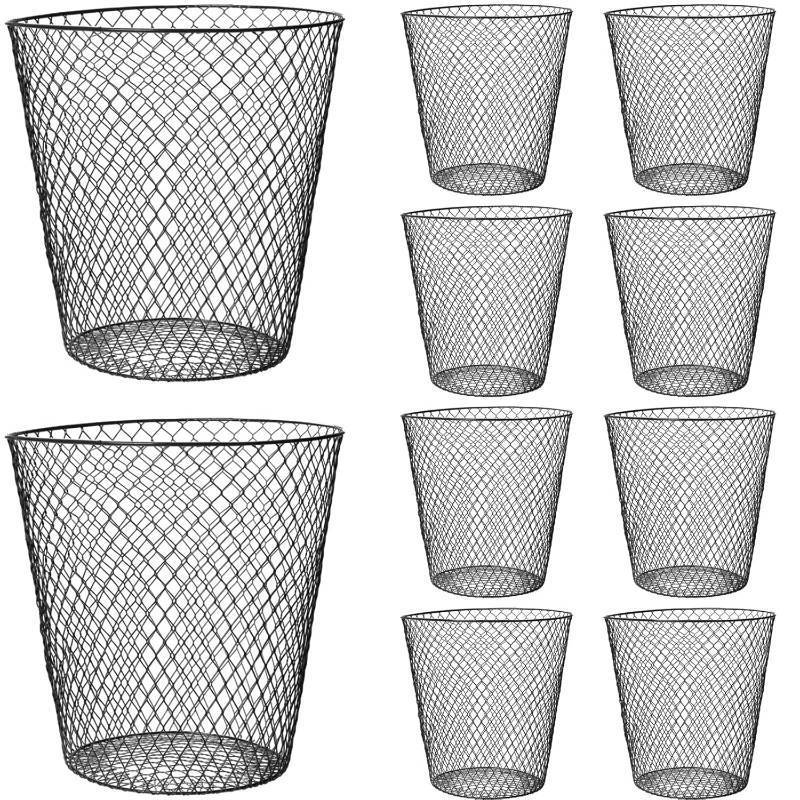 lot 161437 image: 10 Pack 9 inch Round Waste Basket,Wire Mesh Desk Metal Trash Garbage Can Wastebasket Recycling Black Trash Bins Garbage Container for Bedroom Office School Kitchen Home Living Room Bathroom
