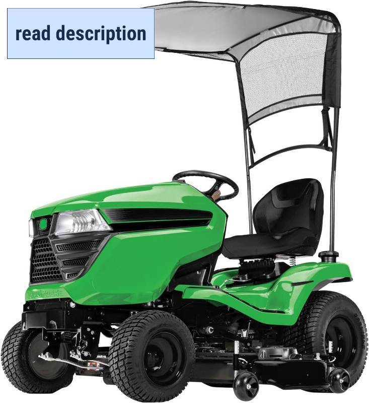 lot 361452 image: Retails for $118 Riding Lawn Mower Sun Canopy Compatible with John Deere 100D100E100L100LA100S100S200 Series, Replacement for LP68122 LP51702 Lawn Tractor Sunshade