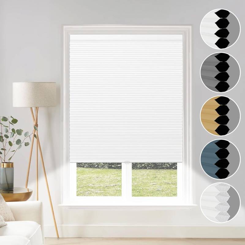 lot 351716 image: Blackout Shades Cordless Blinds Cellular Fabric Blinds Honeycomb Door Window Shades 27x64, White-White