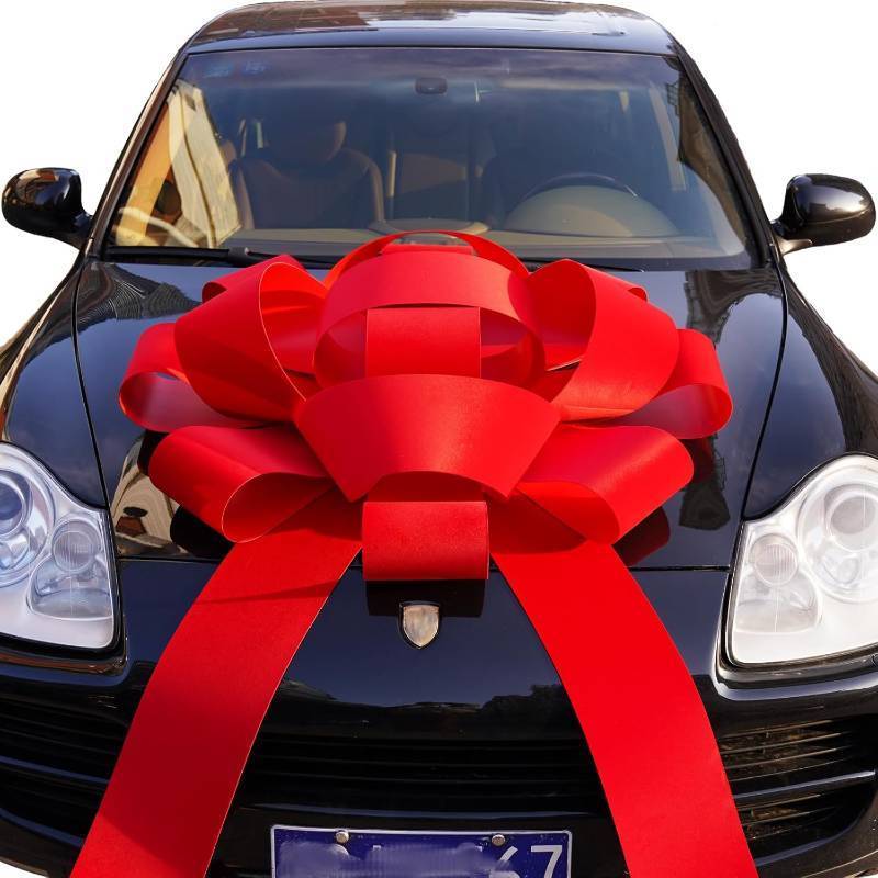 lot 452096 image: Retails for $101 43 Giant Car Bow  43 Red Velvet Car Bow - Huge Car Bow with Non Scratch Magnet Base, Weather Resistant and Waterproof Vinyl Magnetic Big Car Bow (1 Pack)