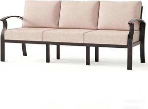 lot 142149 image: Retails for $290 ALAULM Aluminum 3-Seat Patio Furniture Set, Metal Outdoor Furniture Sectional Sofas w5.1 Cushions for Patio, Backyard, Poolside-Sand