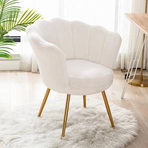 lot 152056 image: Retails for $120 chairus Faux Fur Accent Chair, Upholstered Vanity Chair with Shell Back & Gold Metal Legs, Modern Small Armchair Side Chair Guest Chair for Living Room Bedroom Makeup Dressing Room, Soft White