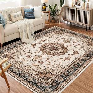 lot 311400 image: Retails for $194 Garvee 9x12 ft Boho Vintage Area Rug, Machine Washable Gray Medallion Rug with Non-Slip Rubber Backing, Low Pile Soft Carpet for Living Room Bedroom Dining Room Kitchen, Pet Friendly(Brown)