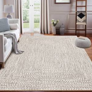 lot 311402 image: Retails for $140 ROYHOME 9x12 Area Rug Large Machine Washable Rug for Living Room Print Braided Accent Rug Stain Resistant Non-Slip Carpet Farmhouse Solid Printed Textured Floor Cover for Home Decor, BeigeGrey