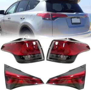 lot 152098 image: Retails for $140 4Pcs Halogen OE Style Tail Lights Assembly set for 2016 2017 2018 Toyota Rav4 Rear Brake Turn Signal Lamps Inner Outer Taillight With Harness Driver Left and Passenger Right side 815900R031 815800R031