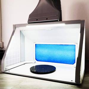 lot 251535 image: Retails for $147 Professional Airbrush Spray Booth with 3 LED Light Turn Table Large Capacity Portable Paint Spray Booth for Cake Hobby Model Airplane Crafts Painting
