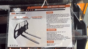 lot 223 image: Landhonor MINI SKID STEER Pallet Forks Attachment Model MPF-IT-2000G