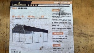 lot 271 image: Damaged Crate - Landlord Metal Carport Model LHR-MG119 20ft x 11ft x 9ft Galvanized Steel Frame Kit