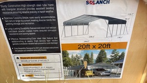 lot 133 image: Severely Damaged crate 20ft x 20ft Steel Frame Carport with Galvanized Roof