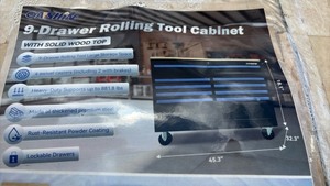 lot 623 image: ONSHINE 9-Drawer Rolling Tool Cabinet with Wood Top