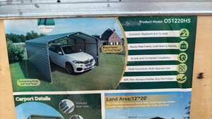 lot 634 image: Onshine 12x20 Steel Carport with 2-Sided Enclosure Kit OS1220HS