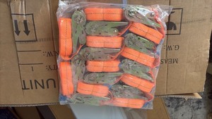lot 669 image: Set of 10 Orange Ratchet Tie Down Straps with NO hooks