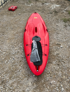 lot 801 image: Fisher Unused Red Recreational Kayak with Paddle and Accessories