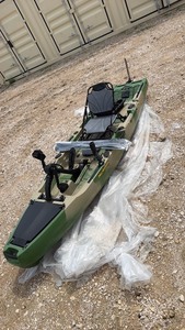 lot 823 image: unused Nordmann Hunter camo pedal Fishing Kayak with Seat and Paddle