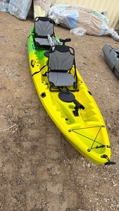lot 825 image: yellowgreen unused Tandem Fishing Kayak with Padded Seats and Storage