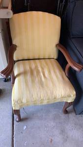lot 902 image: Colonial Style Mahogany Armchair with Yellow Striped Upholstery 32X26X22